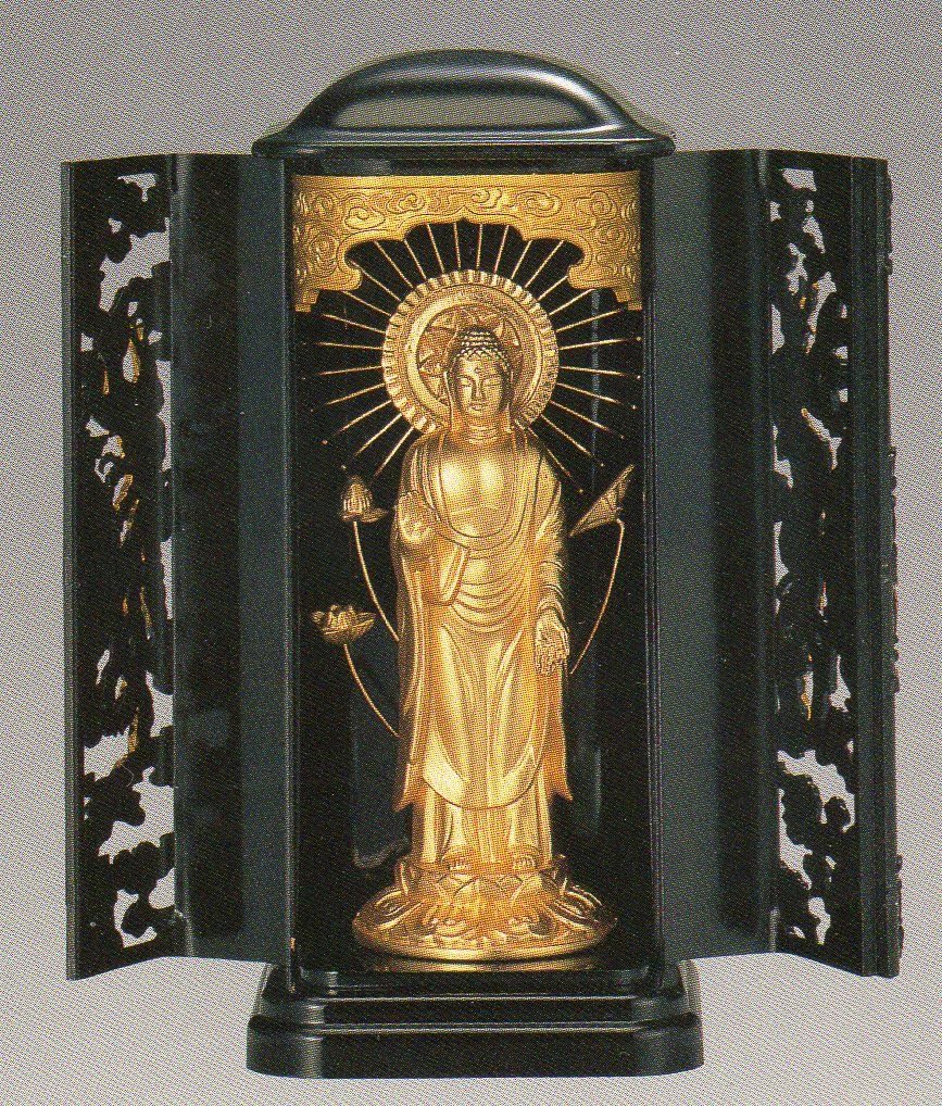 仏像 阿弥陀如来 御西用 純金メッキ 厨子入 高さ14cm z9-5 セ